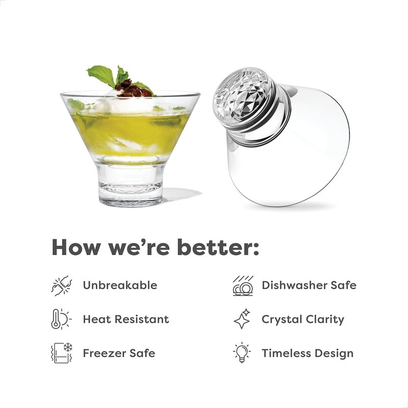 TOSSWARE RESERVE 8oz Stemless Martini Glass, SET OF 4, Premium Quality, Tritan Dishwasher Safe & Heat Resistant Unbreakable Plastic Cocktail Glasses, Clear - Image 2